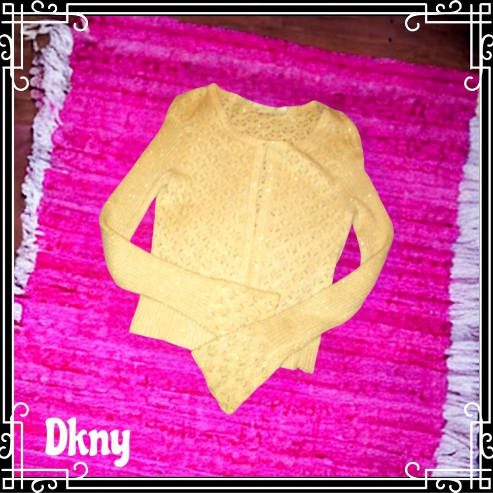 Dkny Gold Shimmer Button Up Cardigan